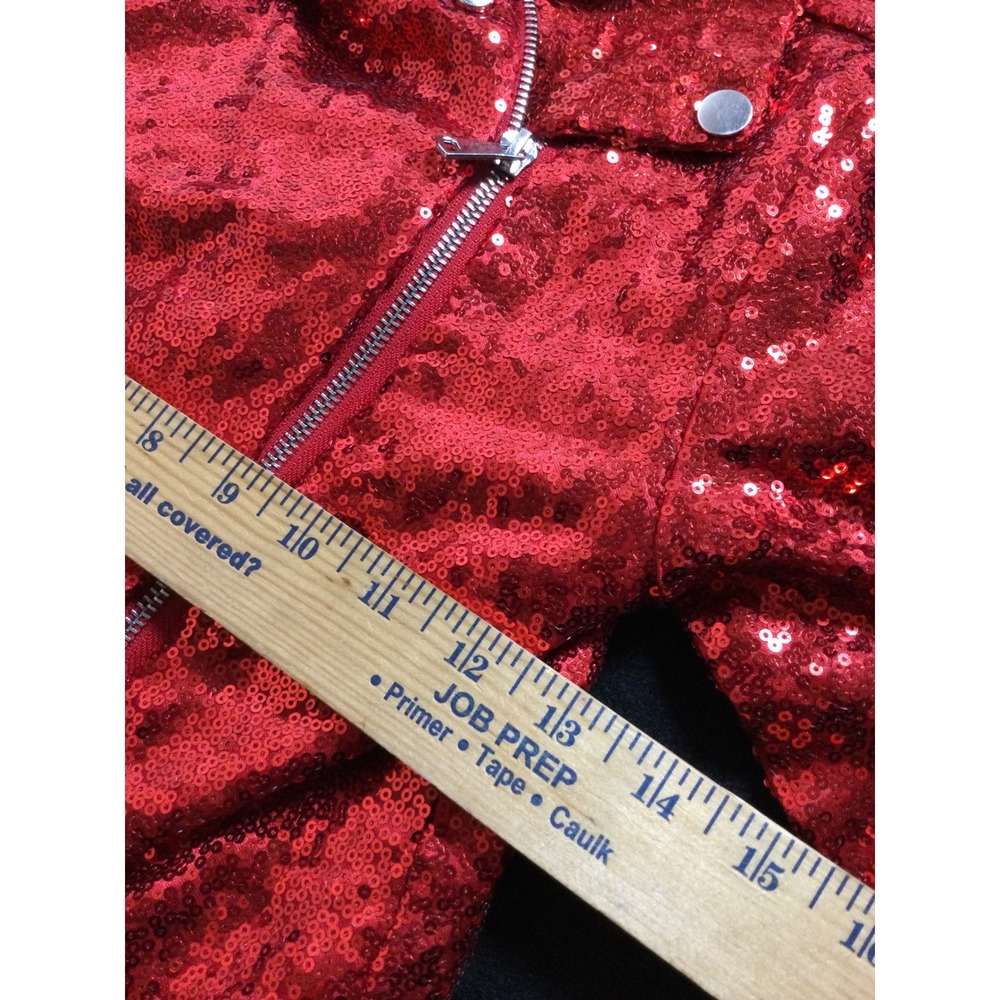Jojo's Closet Red Sequin Moto Jacket Girls Size S 6X Shimmer Glitter Outerwear - Picture 7 of 8